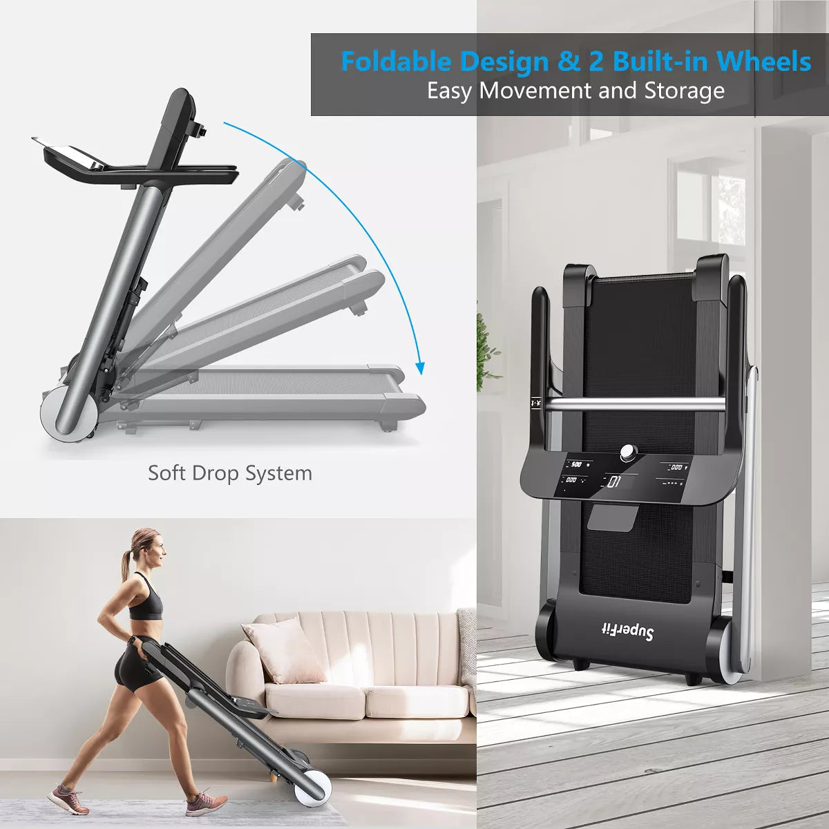 Superfit Folding Electric Treadmill Jogging Machinebluetooth10 Preset Programs