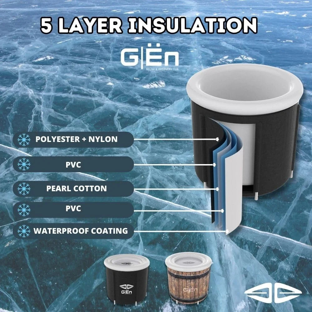GIEN Ice Bath: Portable Athletes Cold Plunge Tub - Outdoor Recovery and Performance Ice Tub - Ice Therapy for Athletes, Ice Barrel, Suitable for Indoor and Outdoor Use (WOOD COLOR))