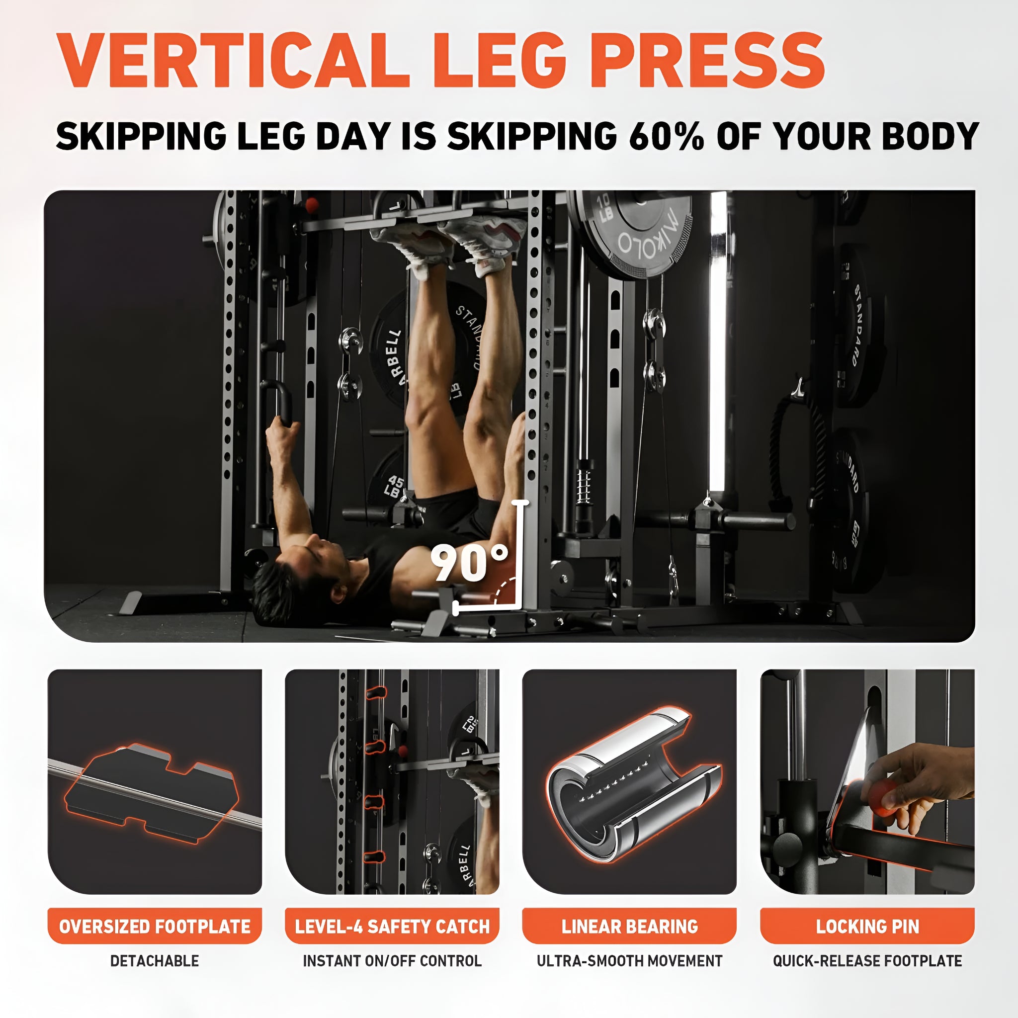 Smith Machine, All-In-One Power Rack Cage with Vertical Leg Press, 2000LBS Power Cage Squat Rack with Smith Bar, Dual Pulley Cable Crossover System for Home Gym