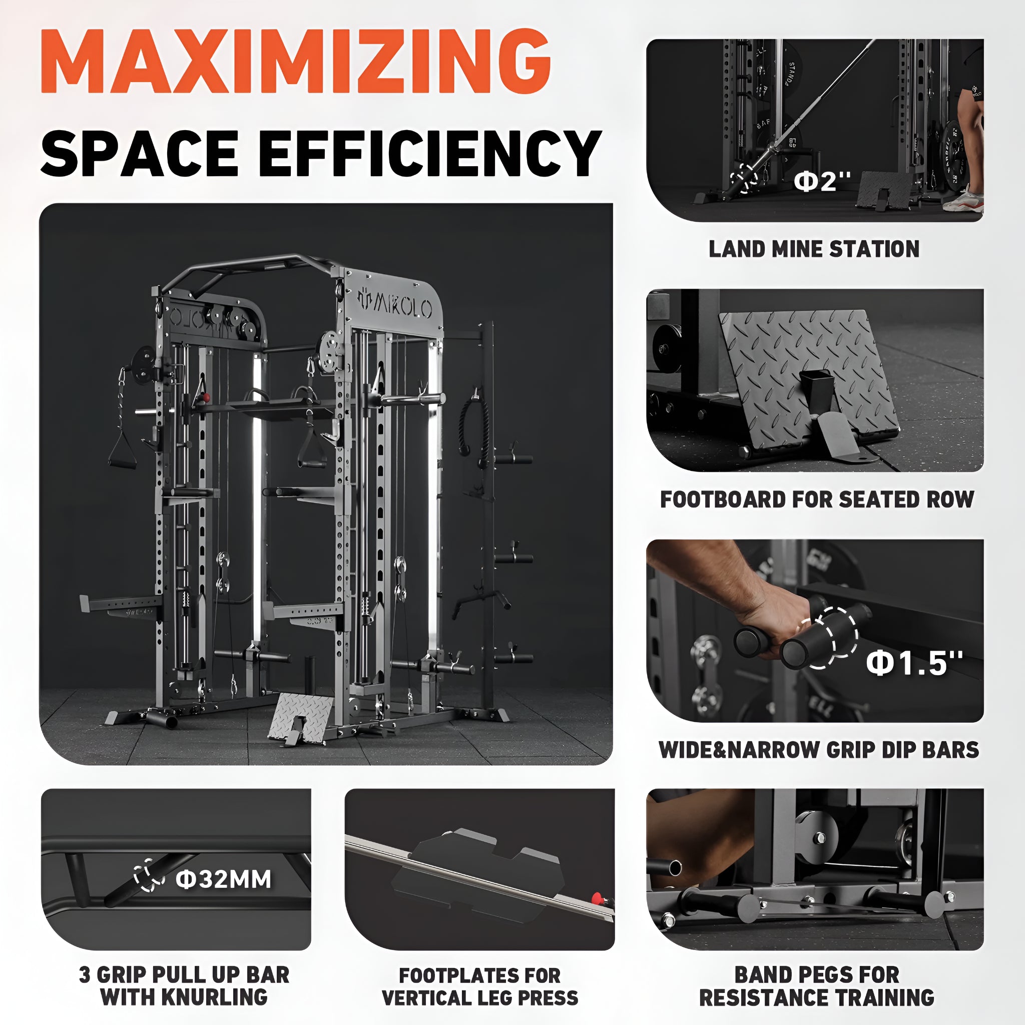 Smith Machine, All-In-One Power Rack Cage with Vertical Leg Press, 2000LBS Power Cage Squat Rack with Smith Bar, Dual Pulley Cable Crossover System for Home Gym