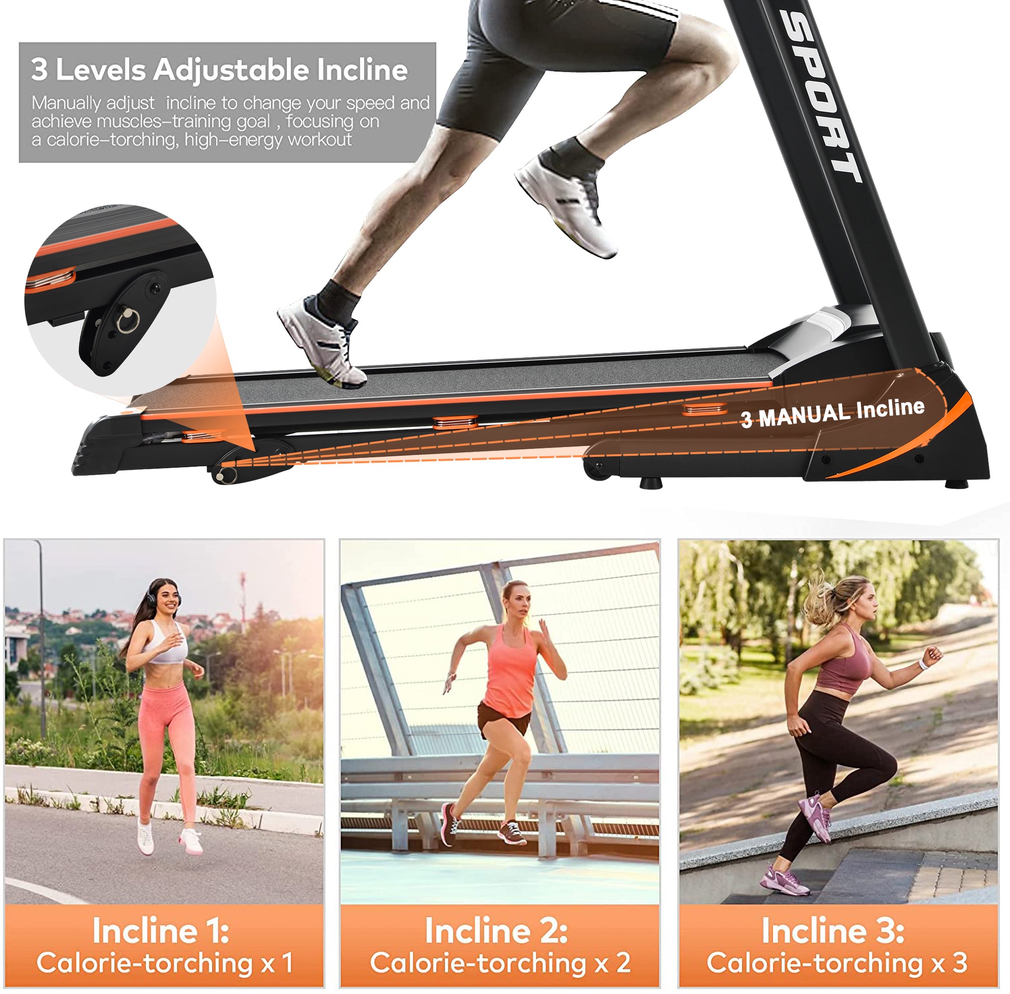 Folding Electric Treadmill with Incline, 330Lb Capacity 3.5HP Treadmill for Home Office Workout - Black