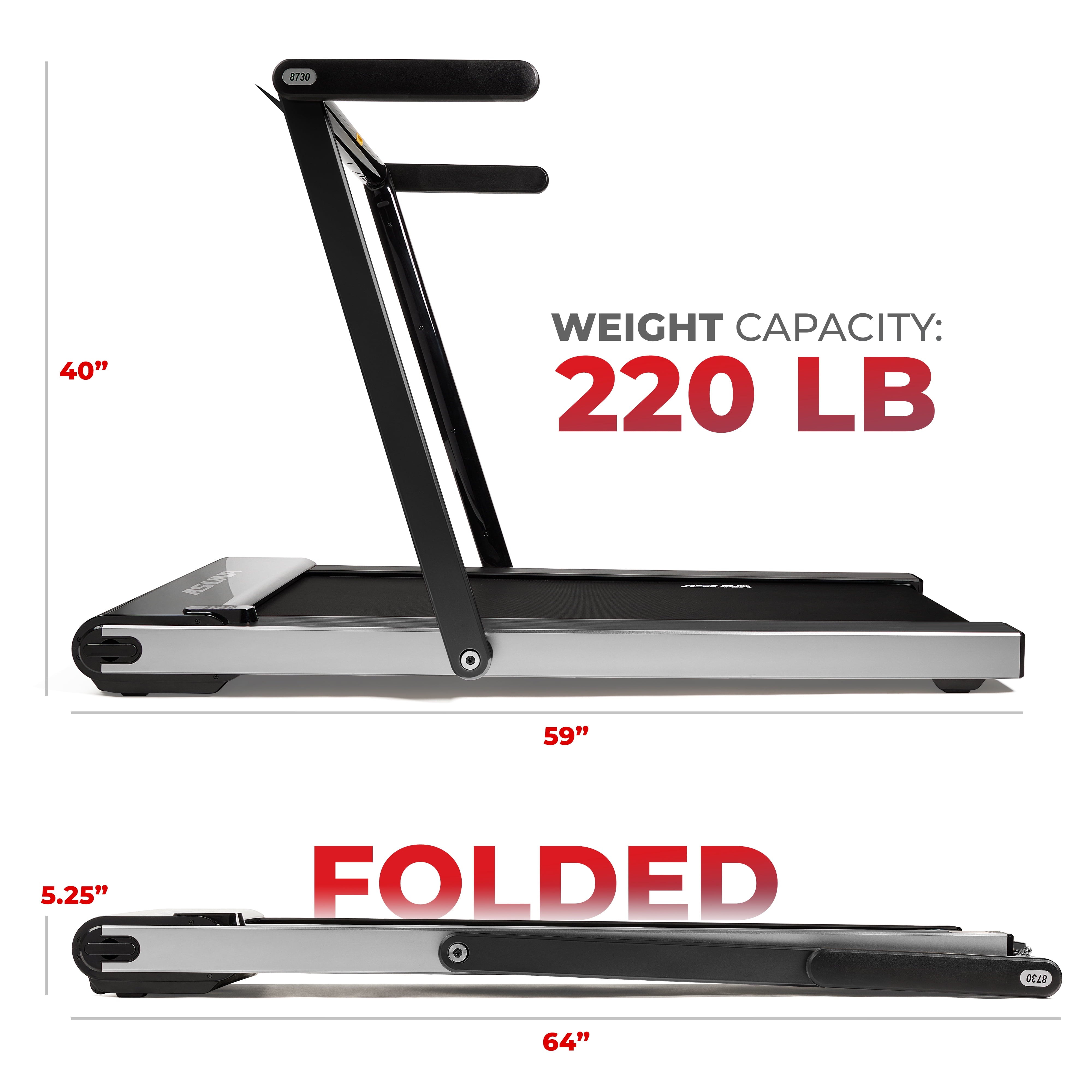 Space Saving Exercise Treadmill, Motorized, Low Profile and Slim Folding