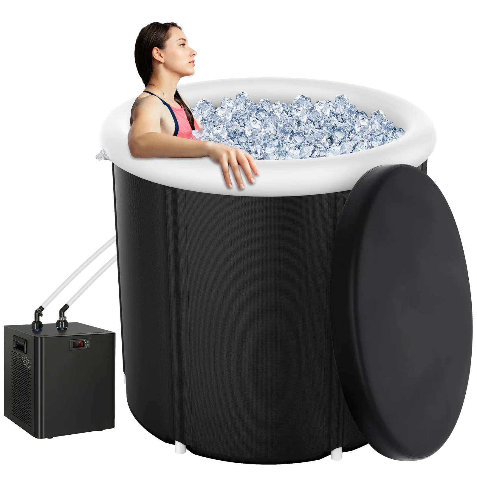 Foldable Ice Bath Tub Compatible with Water Chillers, Portable Cold Plunge with Cover for Athletes and Adult