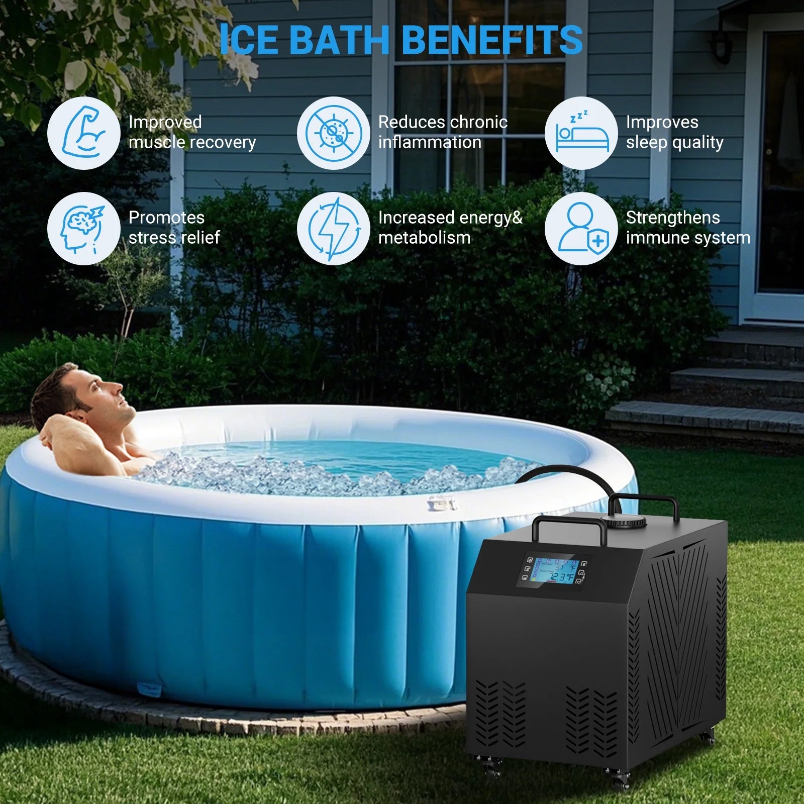 Cold Plunge Chiller 1HP, Water Chiller for Ice Bathtub 210 Gallon, Adjustable Temperature 37.4 F~107.6 F