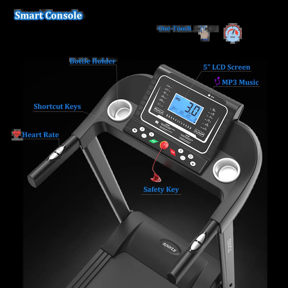 Foldable Treadmill with Incline, Folding Treadmill for Home Workout, Electric Walking Treadmill Machine 5" LCD Screen 250 Lb Capacity MP3