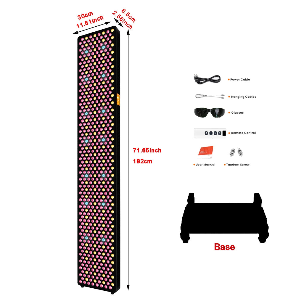 Red Light Therapy 1.82M Tall Full Body Red Light Therapy Bed 480&590Nm 1060Nm 850Nm 9 Wavelengths Led Light Therapy with Stand