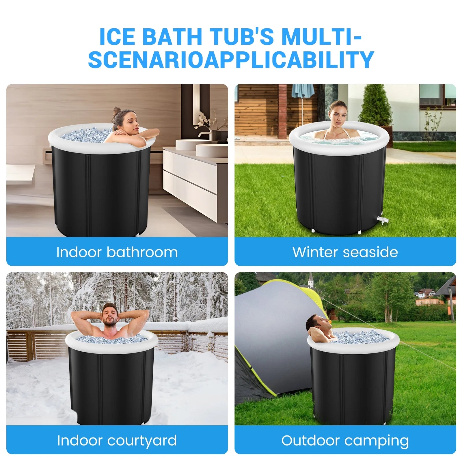 Foldable Ice Bath Tub Compatible with Water Chillers, Portable Cold Plunge with Cover for Athletes and Adult