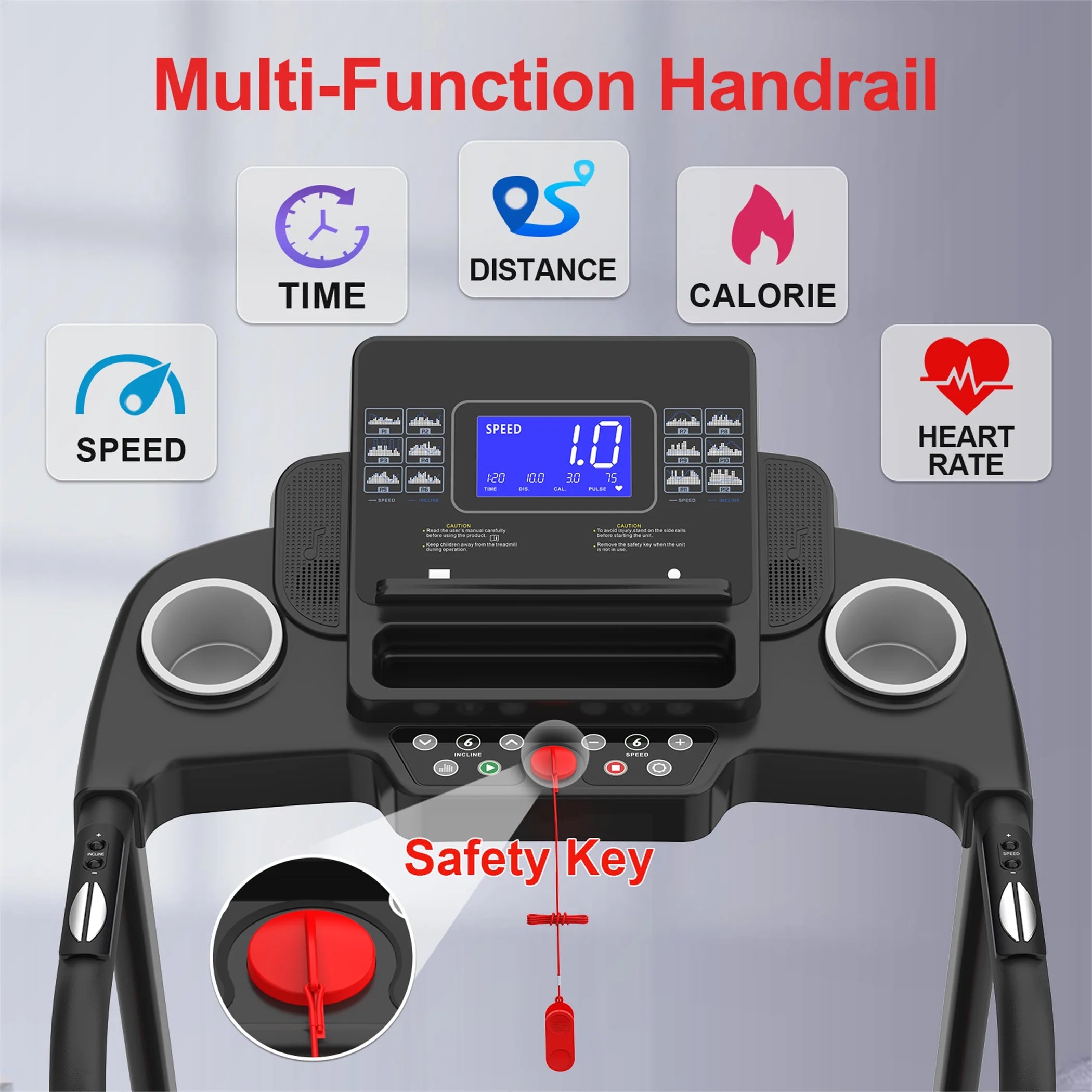 Treadmill with Auto Incline, 330 Lb Capacity, 3.25 HP Folding Electric Treadmill Running Machine 9 Mph Max Speed