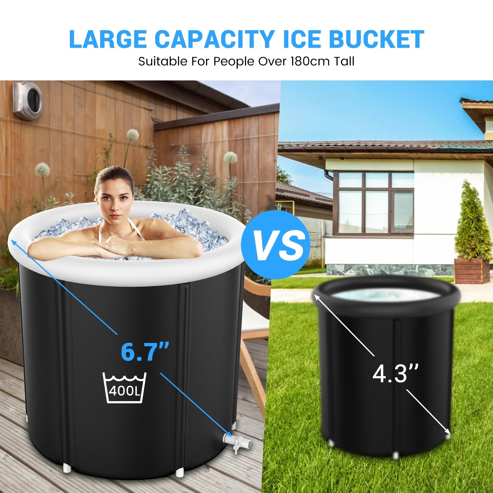 Foldable Ice Bath Tub Compatible with Water Chillers, Portable Cold Plunge with Cover for Athletes and Adult