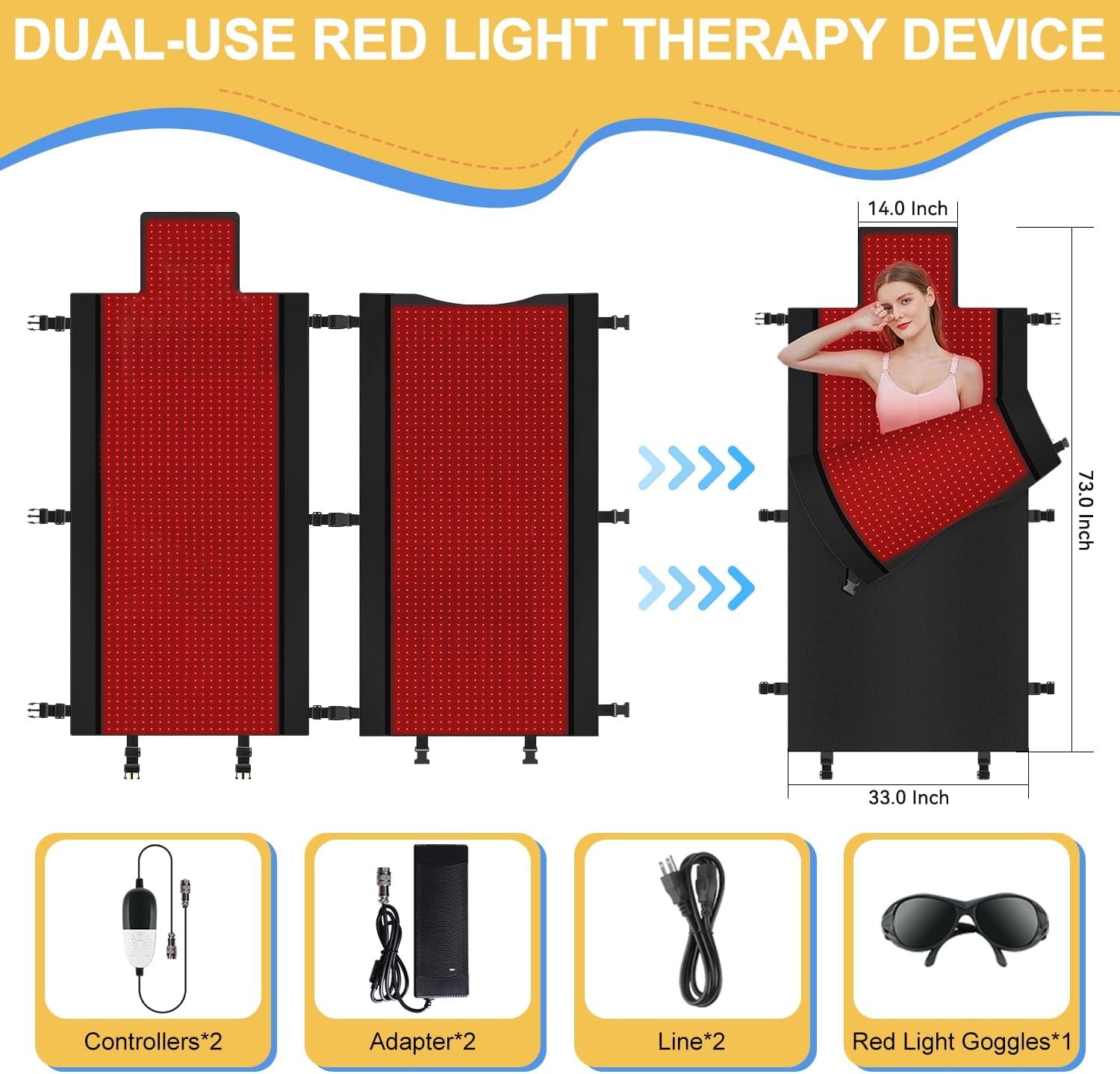 2025 New Dual Wavelength LED Beads 660Nm&850Nm Red Light Therapy Mat Full Body Used to Relieve Pain 71''X 33''(Black)
