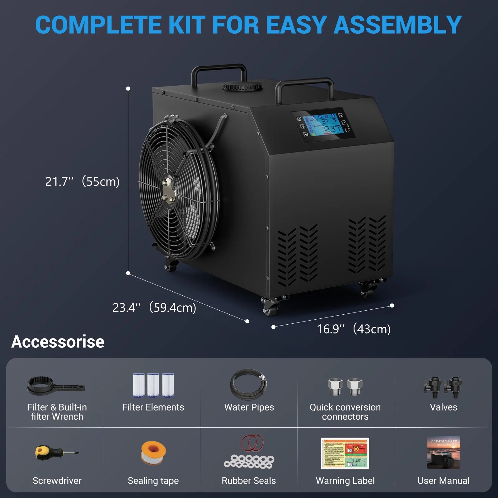 Cold Plunge Chiller 1HP, Water Chiller for Ice Bathtub 210 Gallon, Adjustable Temperature 37.4 F~107.6 F