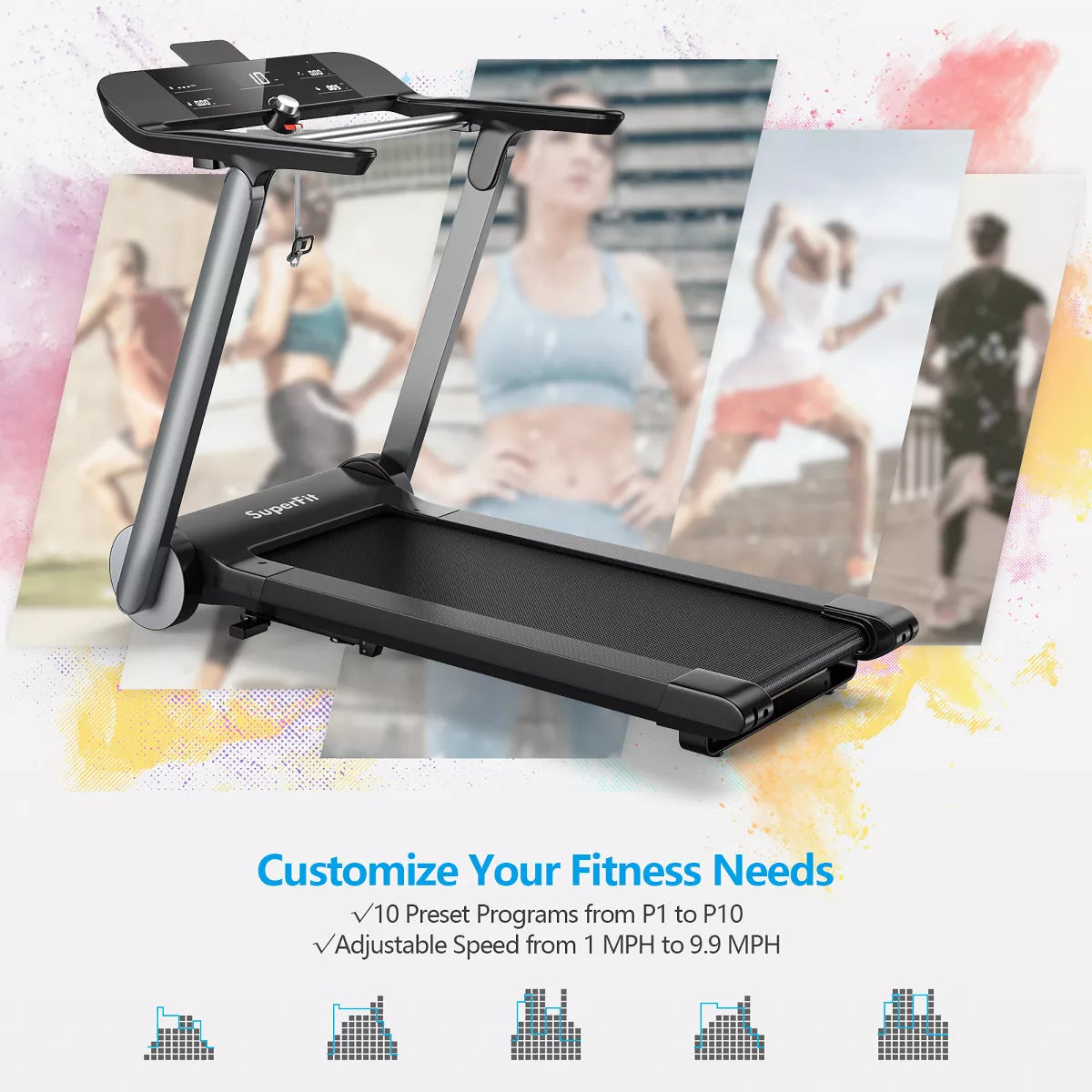 Superfit Folding Electric Treadmill Jogging Machinebluetooth10 Preset Programs
