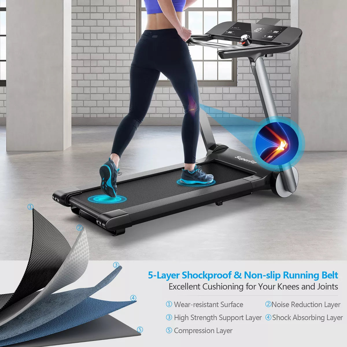 Superfit Folding Electric Treadmill Jogging Machinebluetooth10 Preset Programs