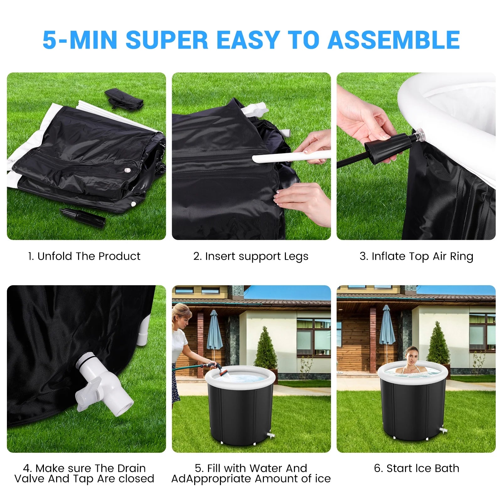 Foldable Ice Bath Tub Compatible with Water Chillers, Portable Cold Plunge with Cover for Athletes and Adult