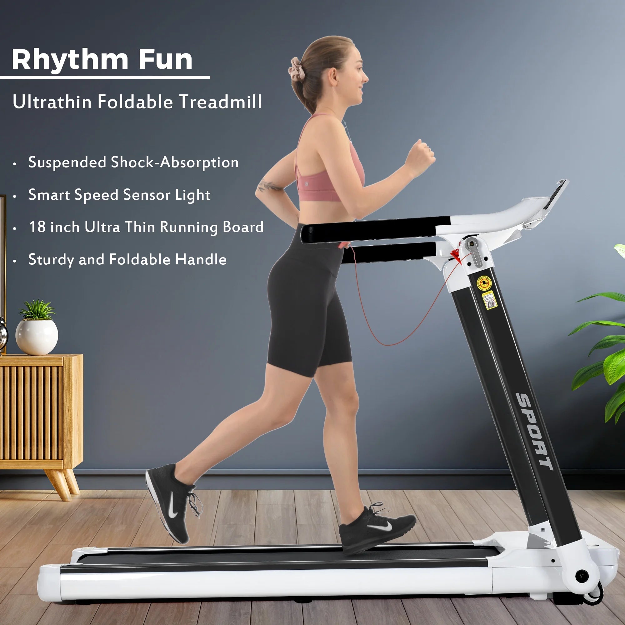3.5HP Folding Electric Treadmill with Incline Medium Running Machine ,Running Fitness Machine Gym,330Lb Folding Treadmill Electric Motorized Power 14.8KM/H