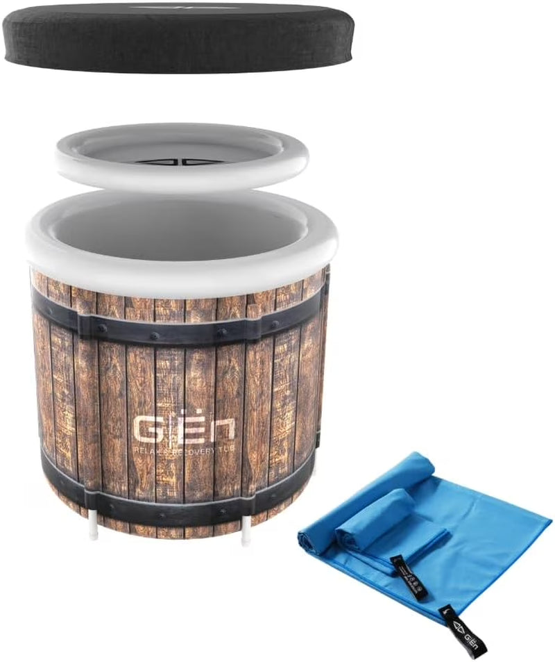 GIEN Ice Bath: Portable Athletes Cold Plunge Tub - Outdoor Recovery and Performance Ice Tub - Ice Therapy for Athletes, Ice Barrel, Suitable for Indoor and Outdoor Use (WOOD COLOR))
