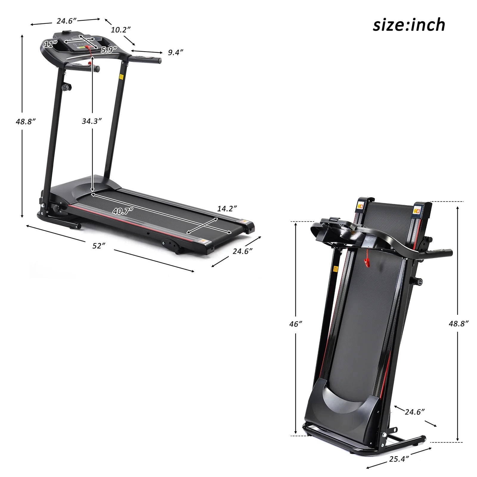 2.5HP Folding Treadmill Home Heavy Duty Electric Incline Running Machines for Indoor Home Gym Exercise Fitness