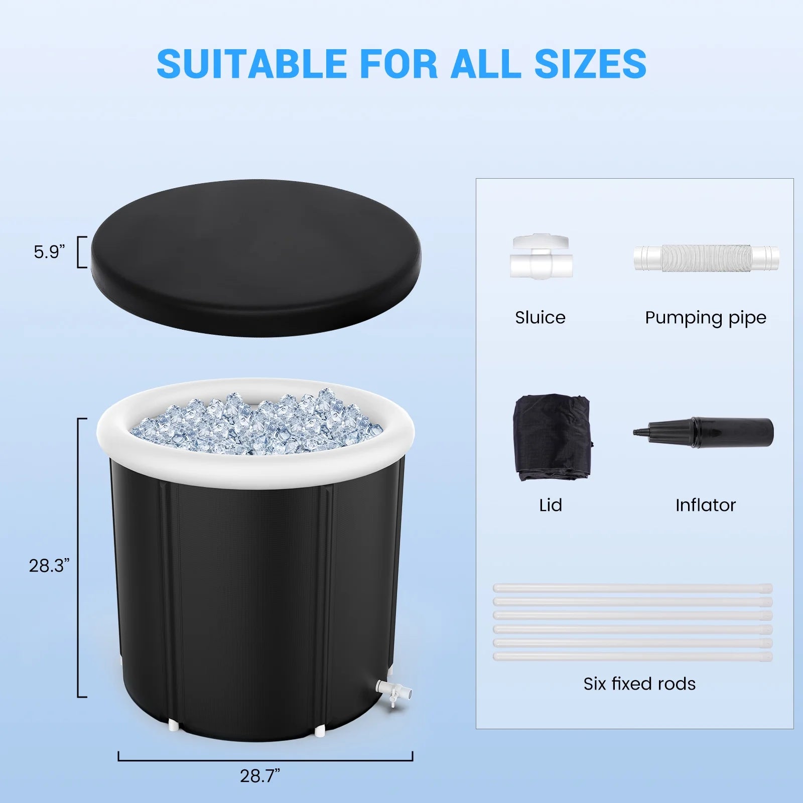 Foldable Ice Bath Tub Compatible with Water Chillers, Portable Cold Plunge with Cover for Athletes and Adult