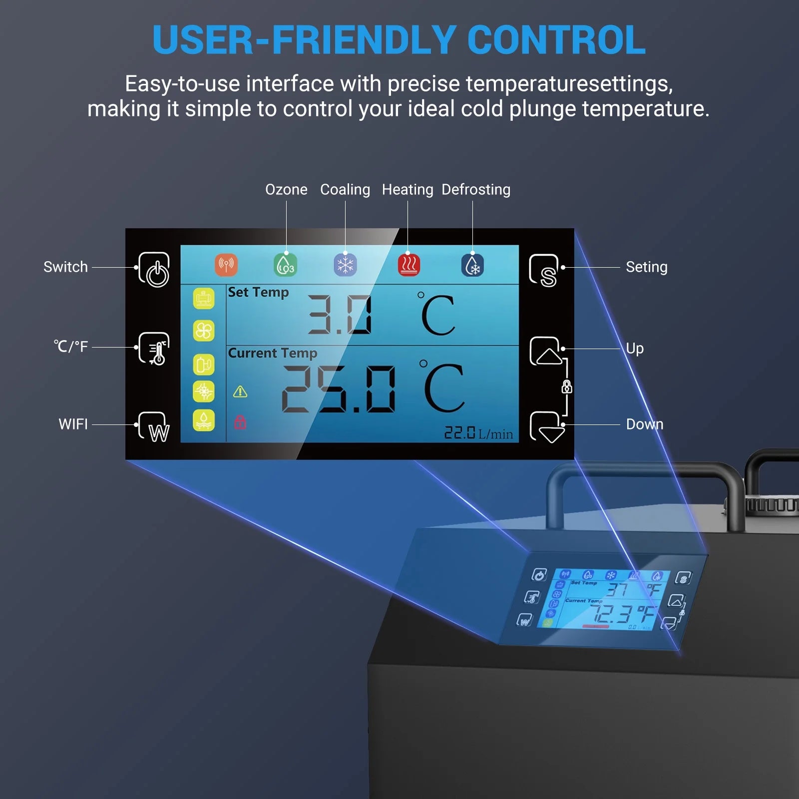 Cold Plunge Chiller 1HP, Water Chiller for Ice Bathtub 210 Gallon, Adjustable Temperature 37.4 F~107.6 F