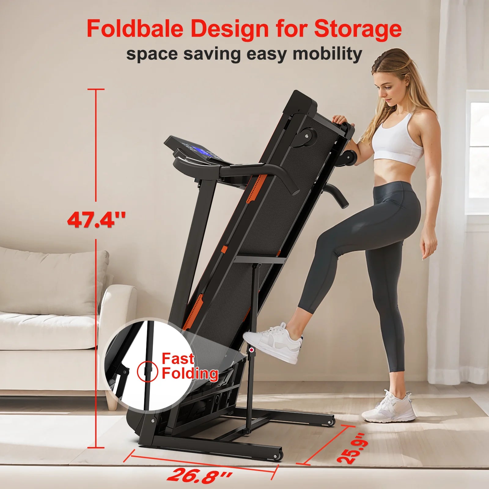 Electric Folding Treadmill, 330LBS Capacity, 15% Incline, 3.5HP, 8.5MPH, Heart Rate Sensor