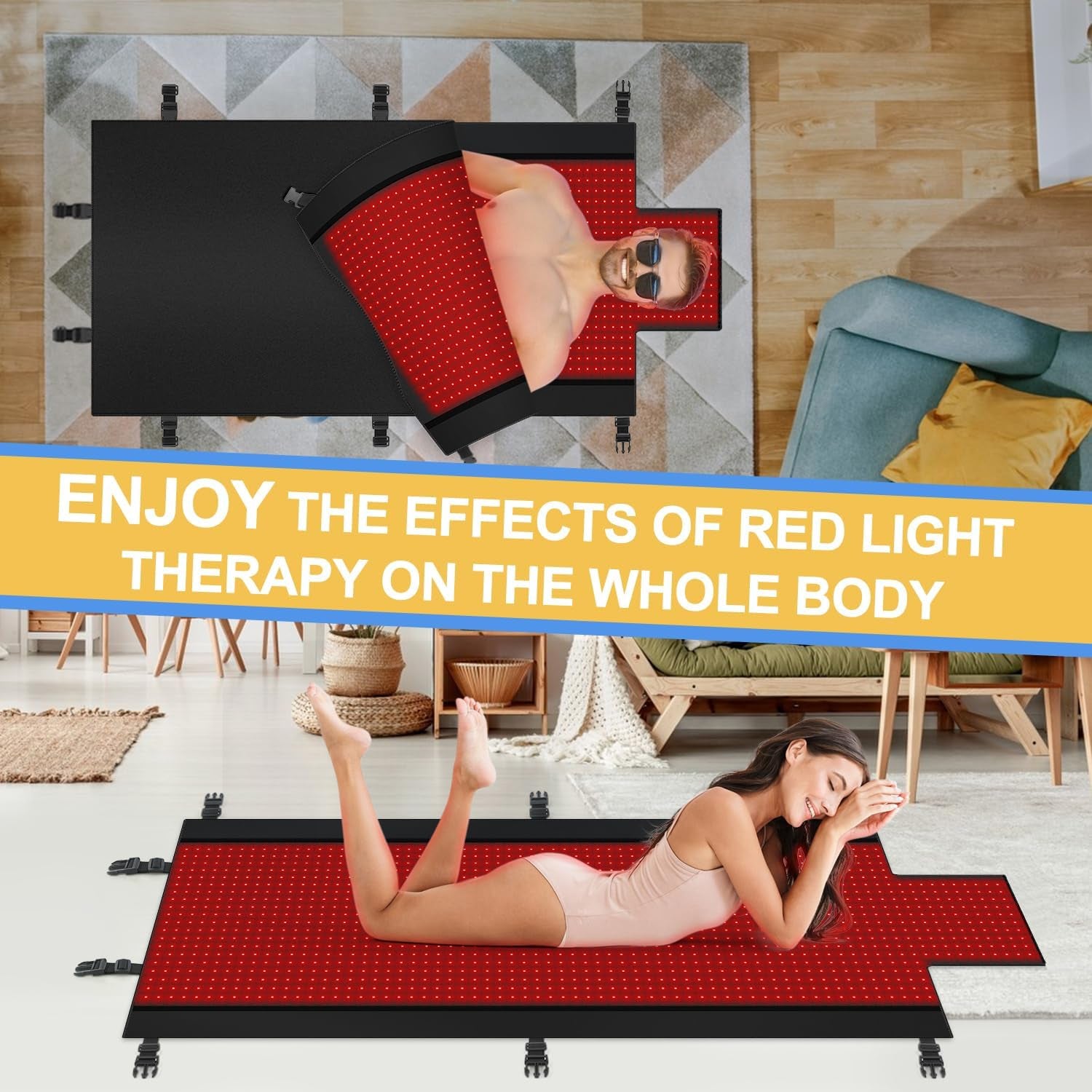 2025 New Dual Wavelength LED Beads 660Nm&850Nm Red Light Therapy Mat Full Body Used to Relieve Pain 71''X 33''（Black）