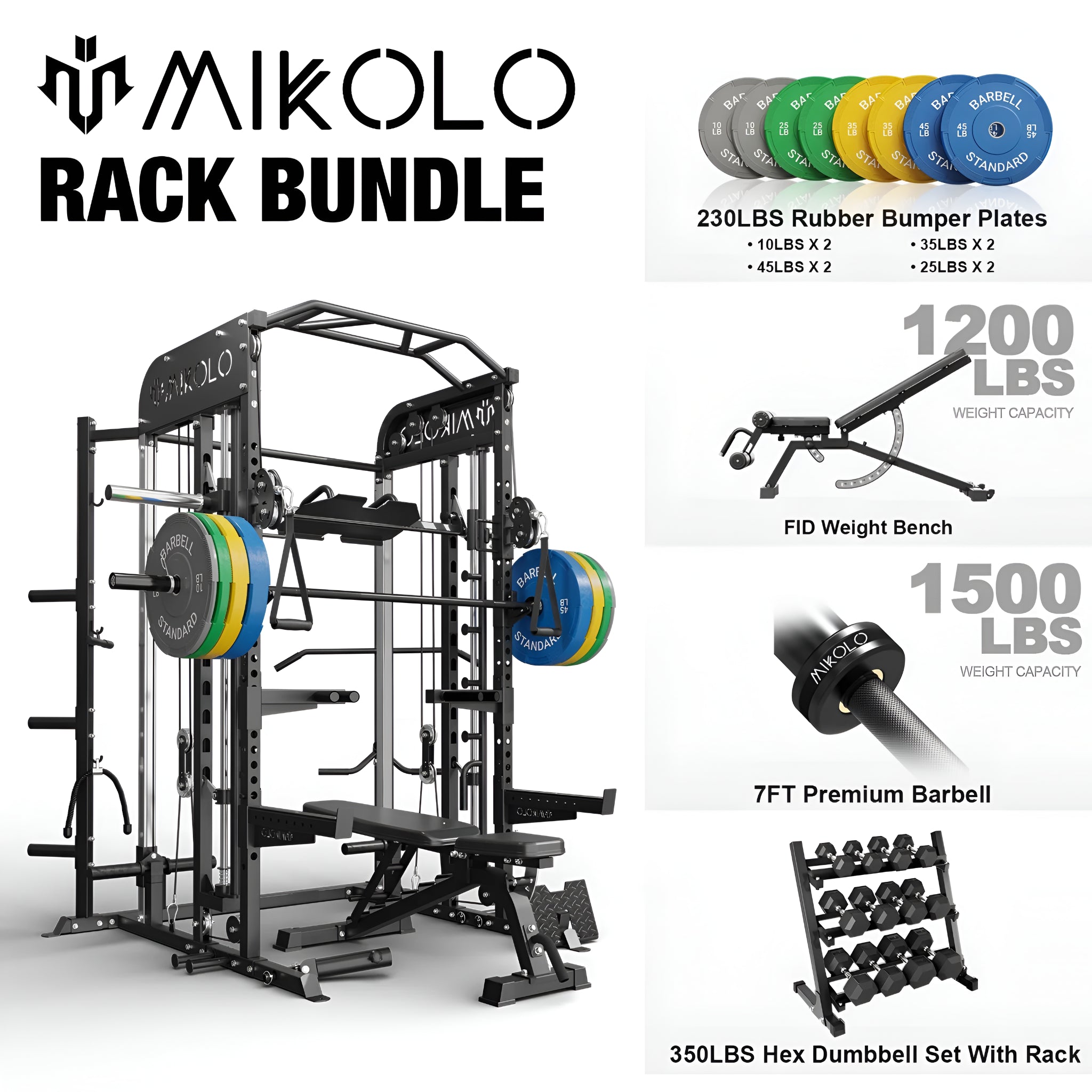 Smith Machine, All-In-One Power Rack Cage with Vertical Leg Press, 2000LBS Power Cage Squat Rack with Smith Bar, Dual Pulley Cable Crossover System for Home Gym