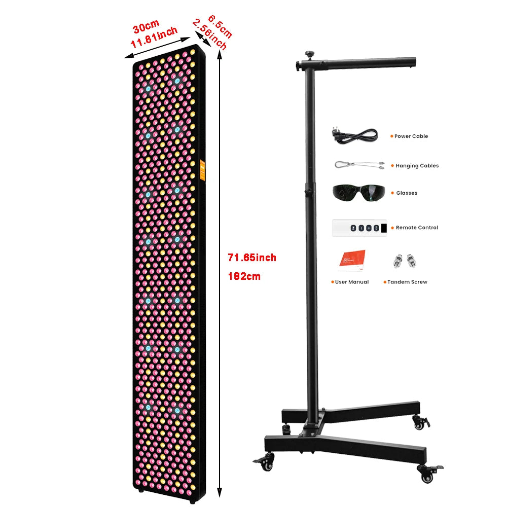 Red Light Therapy 1.82M Tall Full Body Red Light Therapy Bed 480&590Nm 1060Nm 850Nm 9 Wavelengths Led Light Therapy with Stand