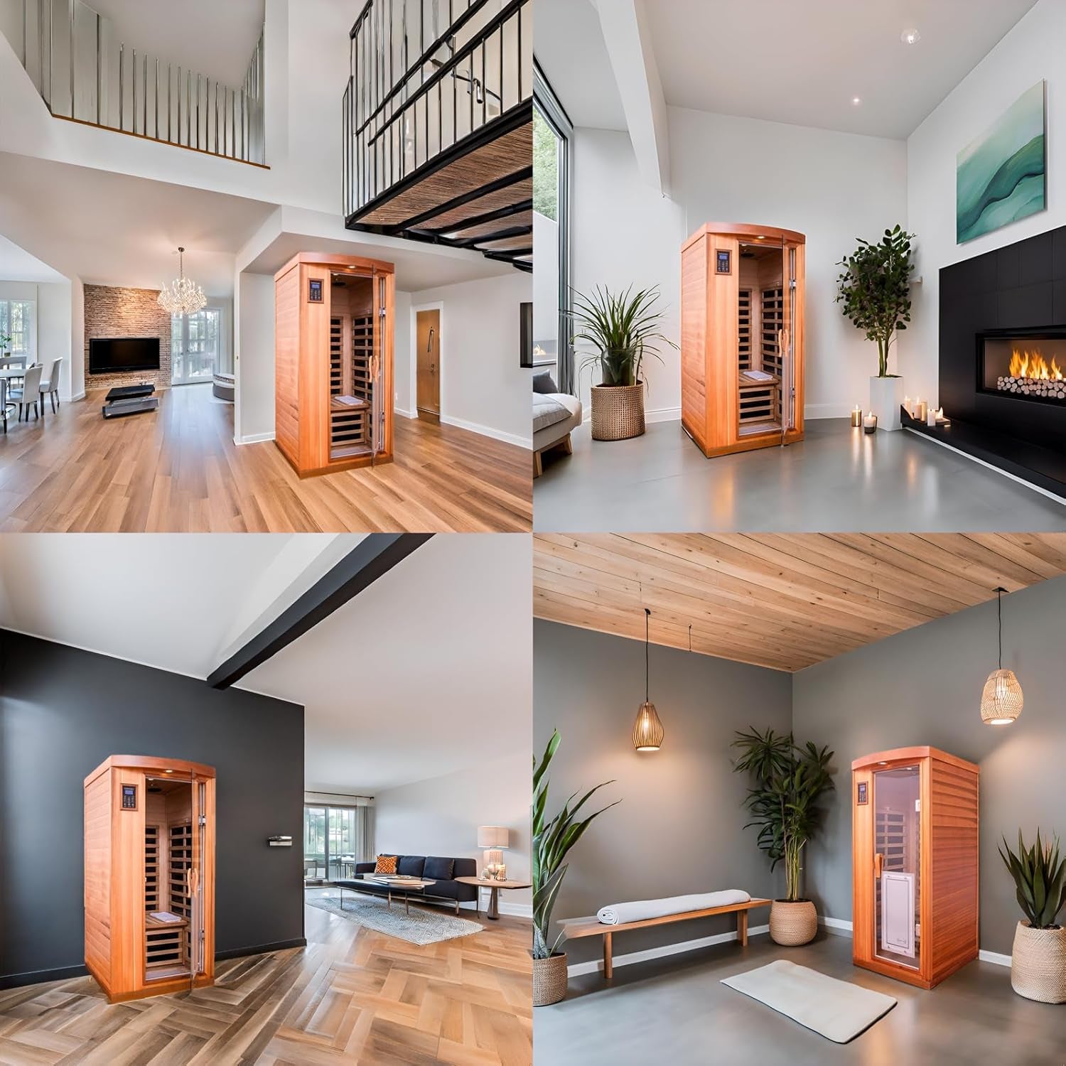 Far Infrared Sauna Room 1-2 Person Infrared Home Saunas, 8 Low EMF Heating Panels, 1510 Watts Red Cedar Wooden Saunabox with LED Reading Lamp, LCD Display-Control, Blue-Tooth Audio