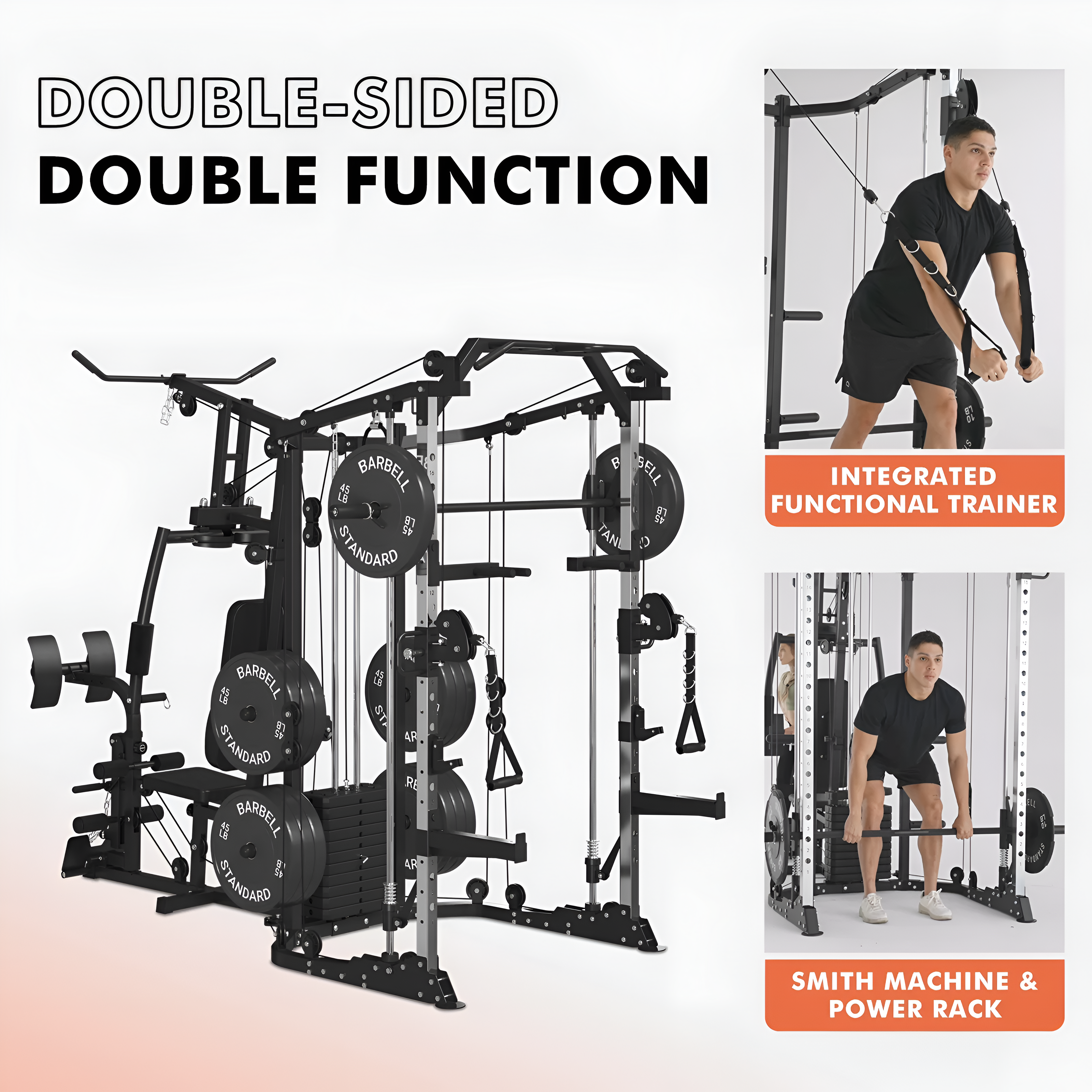 Smith Machine Power Cage, Multi-Function Home Gym System with Cable Crossover, 121LB Weight Stack