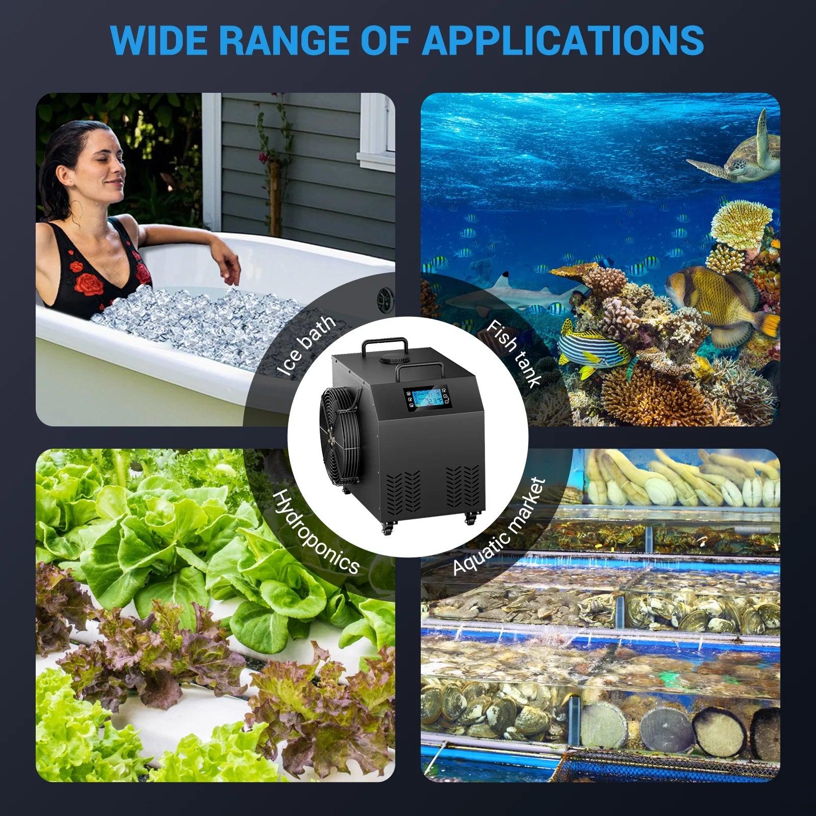 Cold Plunge Chiller 1HP, Water Chiller for Ice Bathtub 210 Gallon, Adjustable Temperature 37.4 F~107.6 F