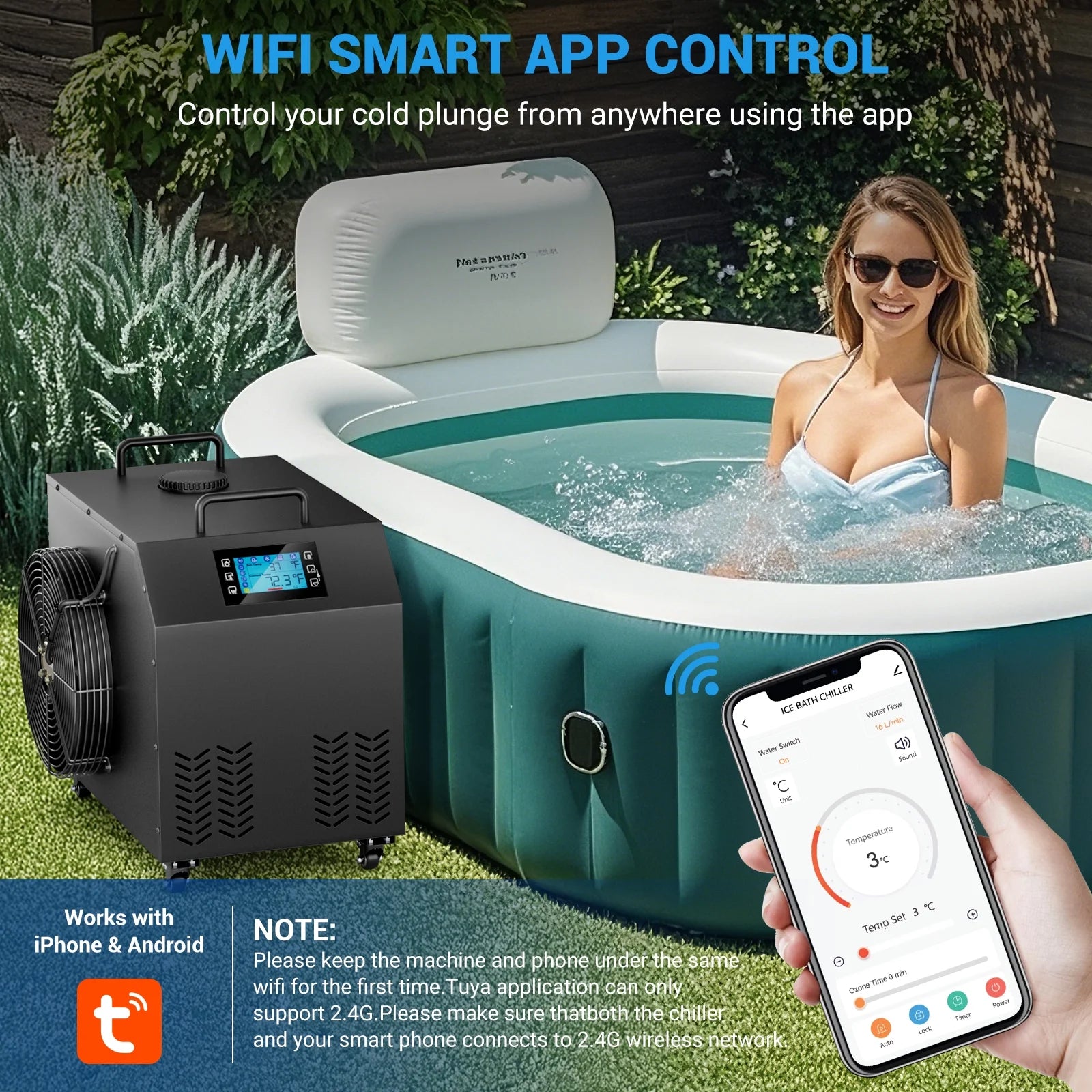 Cold Plunge Chiller 1HP, Water Chiller for Ice Bathtub 210 Gallon, Adjustable Temperature 37.4 F~107.6 F