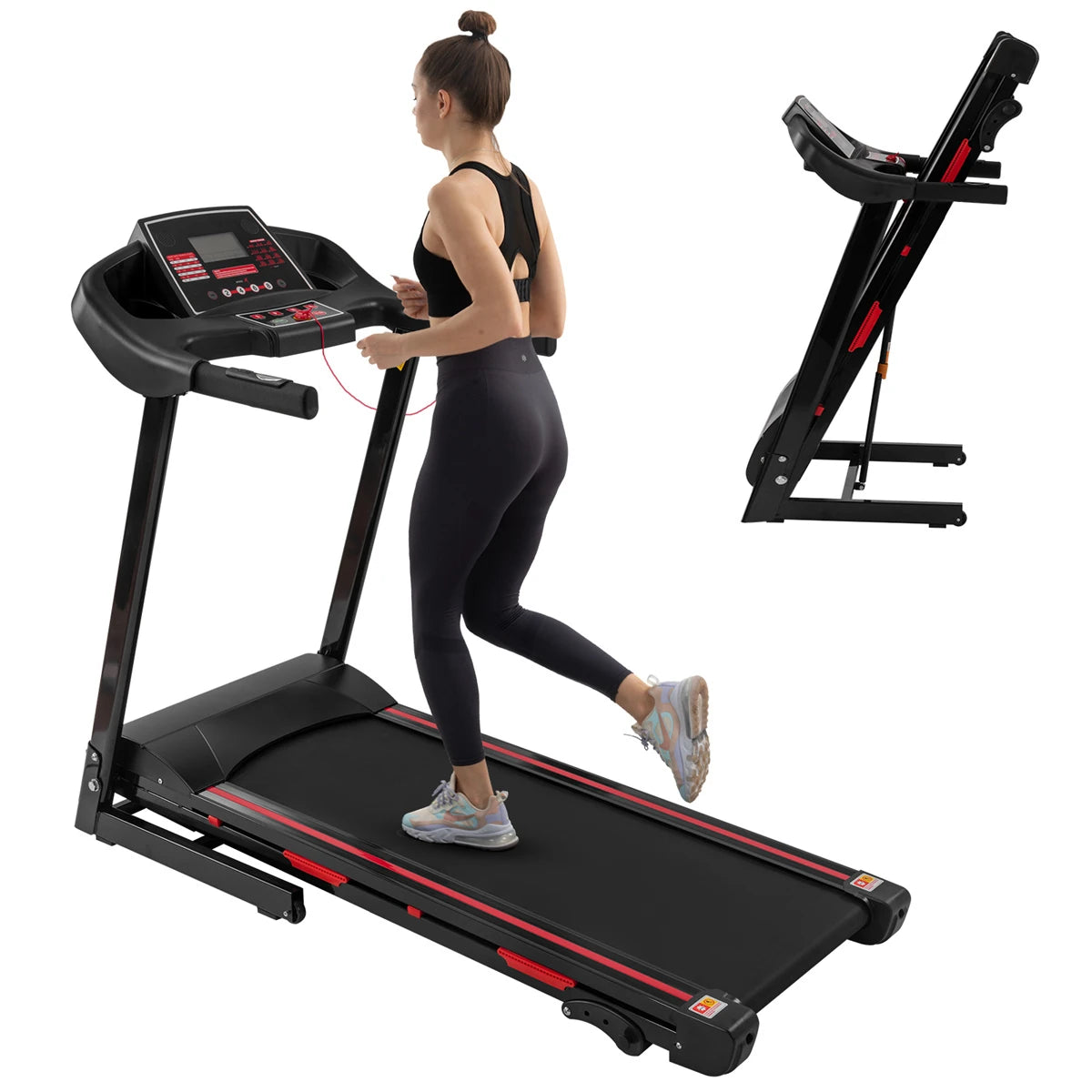 [USA Direct] Bominfit JK88 Home Office Folding Treadmill - 3.5HP Quiet Motor | 1-16Km/H Running & Walking | Installation-Free | Cup Holder | Folding Handle | Smart LED Display | Heart Rate Sensor | Max 150Kg User Weight