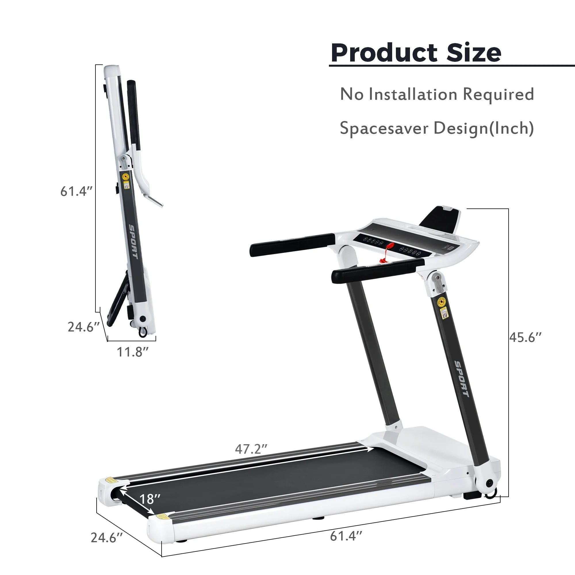 3.5HP Folding Electric Treadmill with Incline Medium Running Machine ，Running Fitness Machine Gym，330Lb Folding Treadmill Electric Motorized Power 14.8KM/H