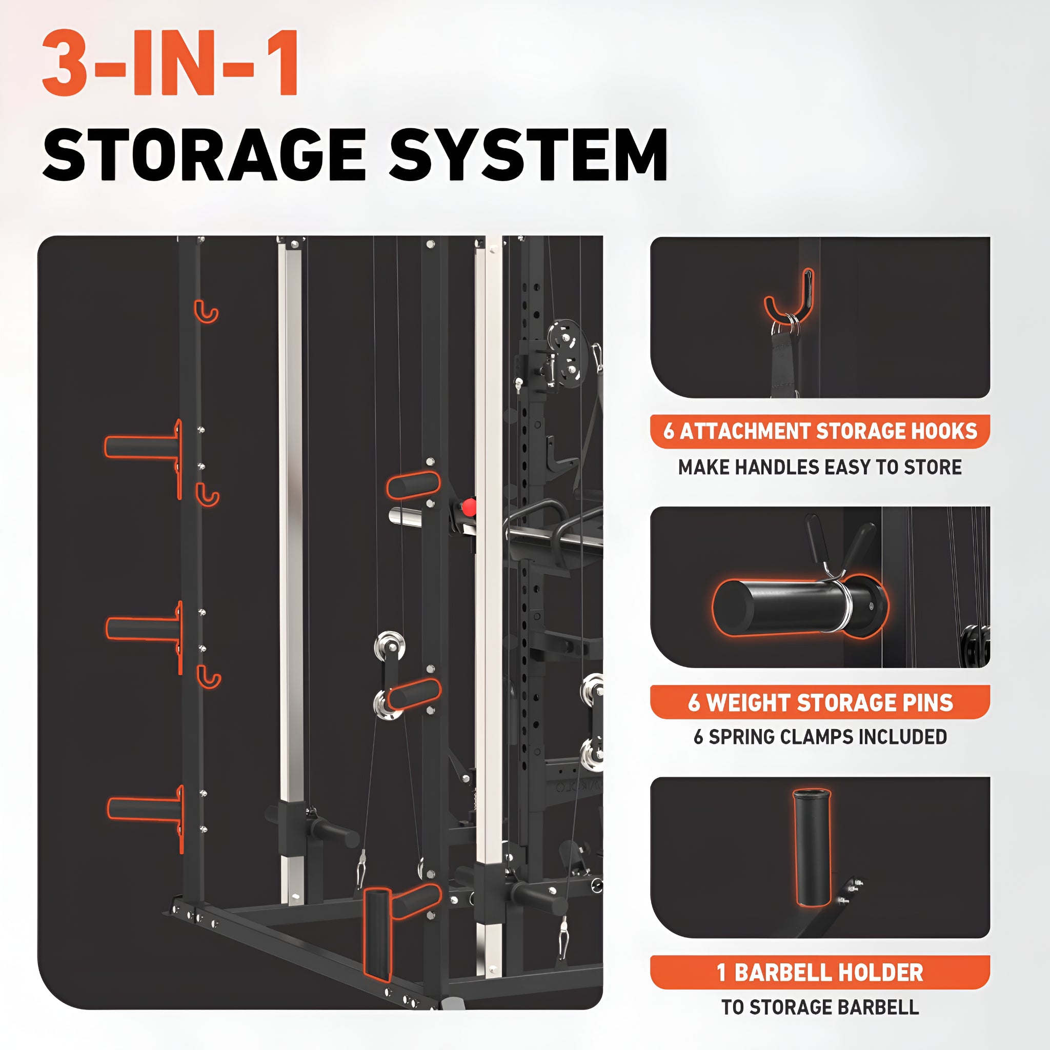 Smith Machine, All-In-One Power Rack Cage with Vertical Leg Press, 2000LBS Power Cage Squat Rack with Smith Bar, Dual Pulley Cable Crossover System for Home Gym