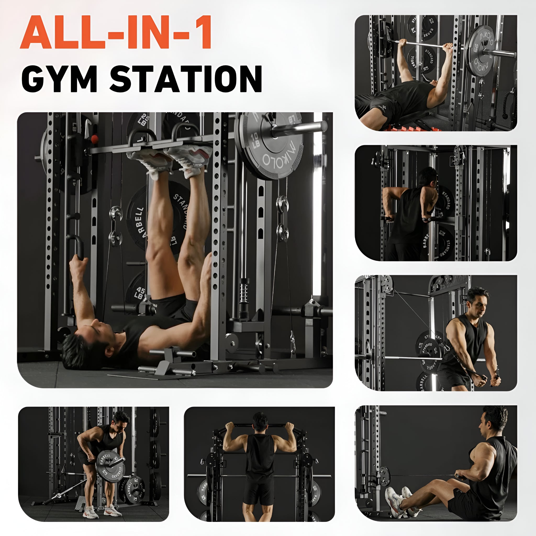 Smith Machine, All-In-One Power Rack Cage with Vertical Leg Press, 2000LBS Power Cage Squat Rack with Smith Bar, Dual Pulley Cable Crossover System for Home Gym