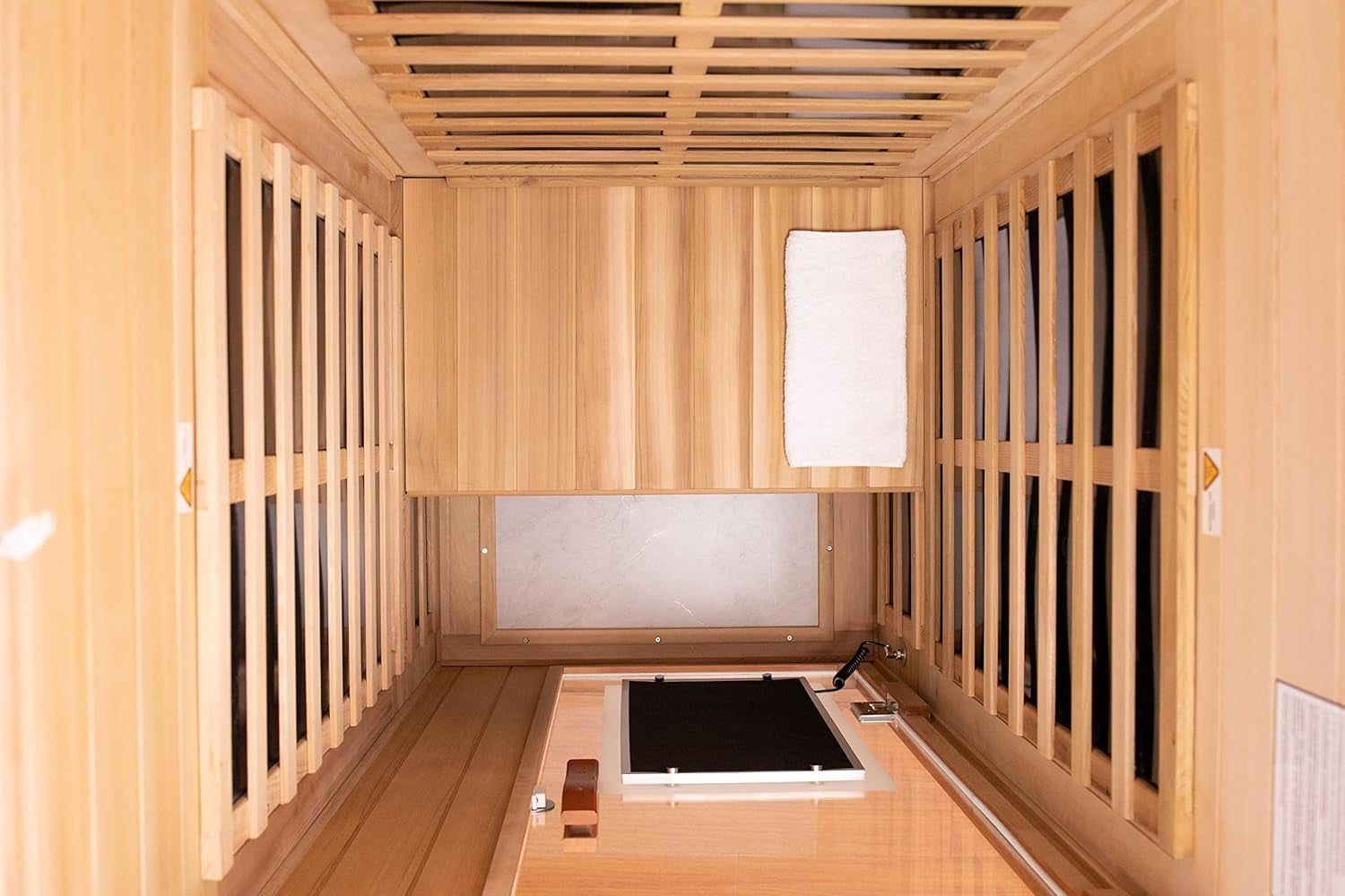 Far Infrared Sauna Room 1-2 Person Infrared Home Saunas, 8 Low EMF Heating Panels, 1510 Watts Red Cedar Wooden Saunabox with LED Reading Lamp, LCD Display-Control, Blue-Tooth Audio