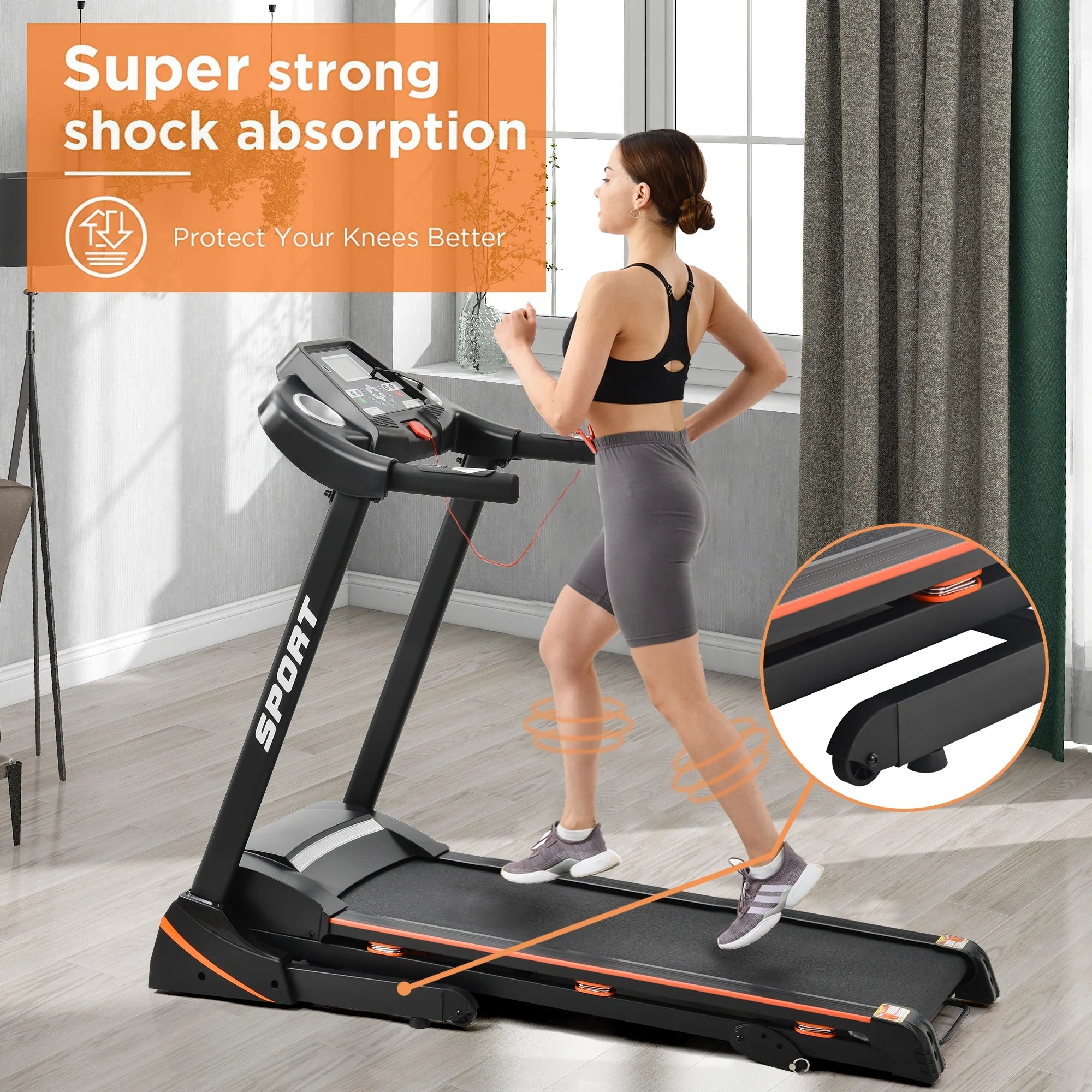 Folding Electric Treadmill with Incline, 330Lb Capacity 3.5HP Treadmill for Home Office Workout - Black