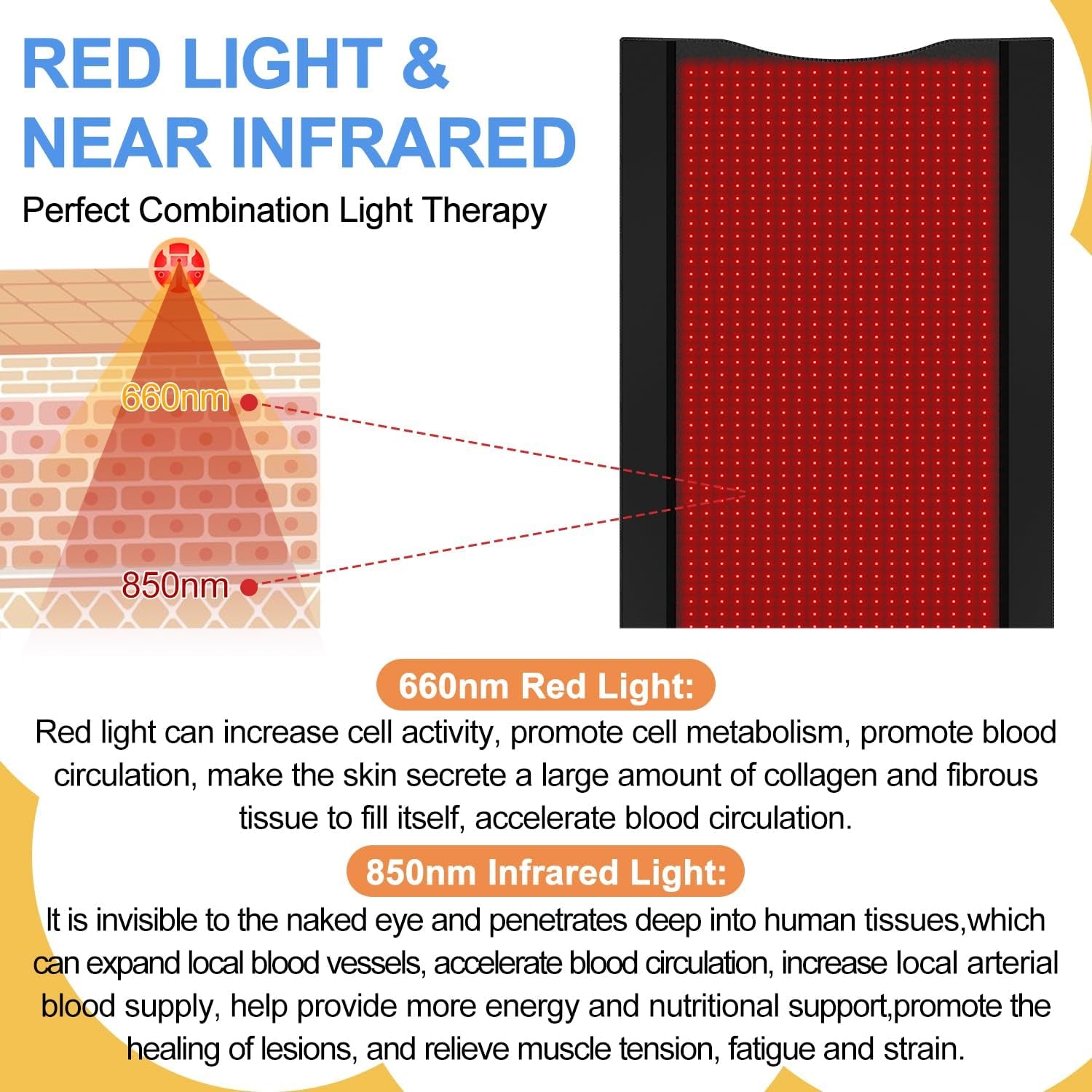 2025 New Dual Wavelength LED Beads 660Nm&850Nm Red Light Therapy Mat Full Body Used to Relieve Pain 71''X 33''（Black）