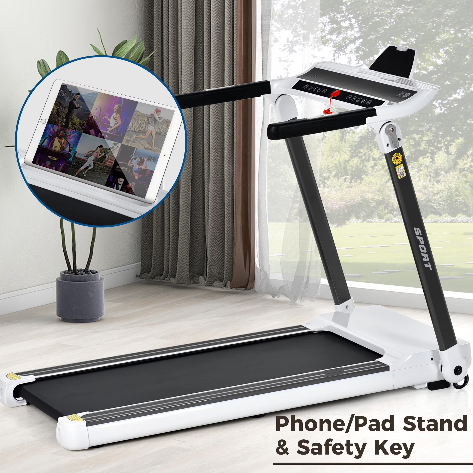 3.5HP Folding Electric Treadmill with Incline Medium Running Machine ，Running Fitness Machine Gym，330Lb Folding Treadmill Electric Motorized Power 14.8KM/H