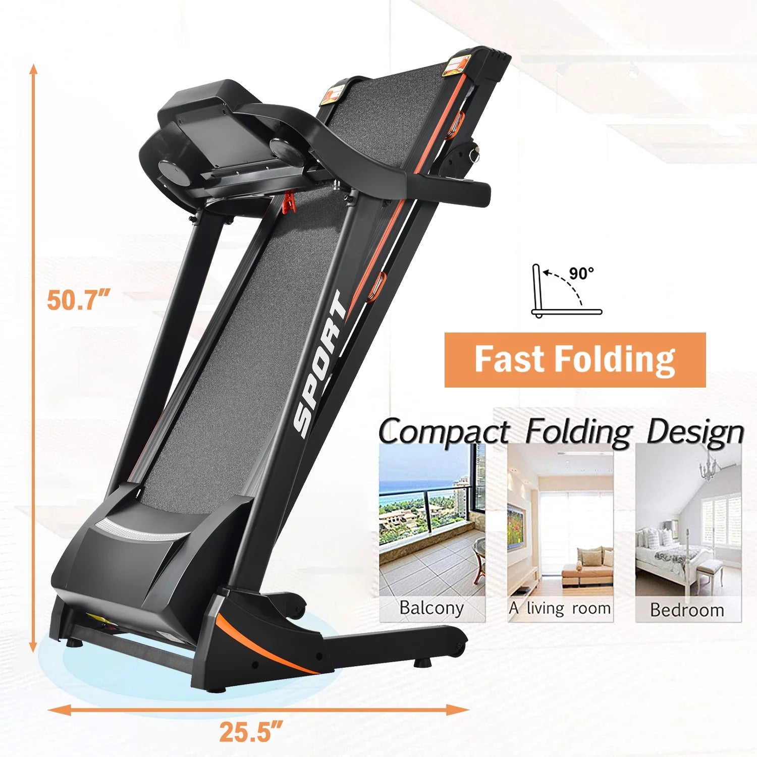 Folding Electric Treadmill with Incline, 330Lb Capacity 3.5HP Treadmill for Home Office Workout - Black