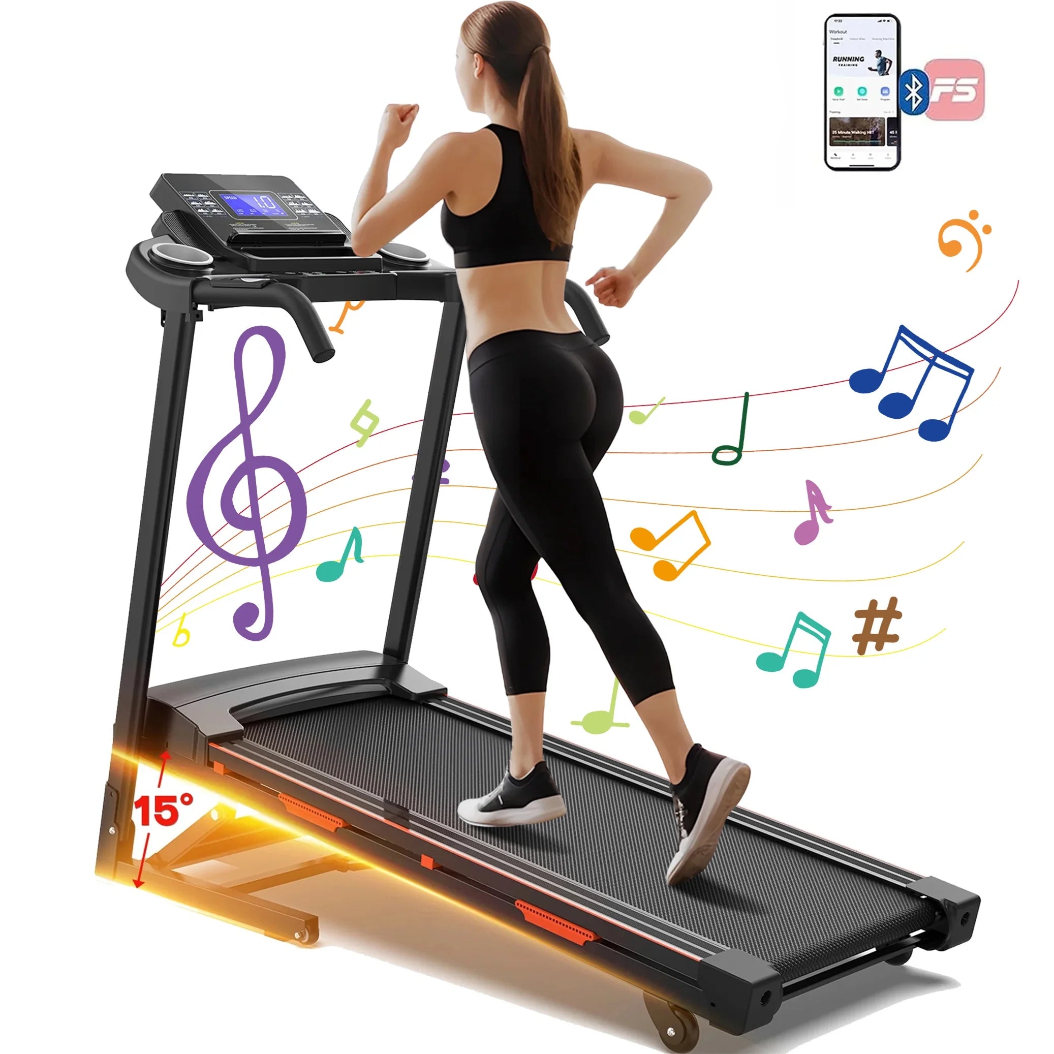 Treadmill with Auto Incline, 330 Lb Capacity, 3.25 HP Folding Electric Treadmill Running Machine 9 Mph Max Speed