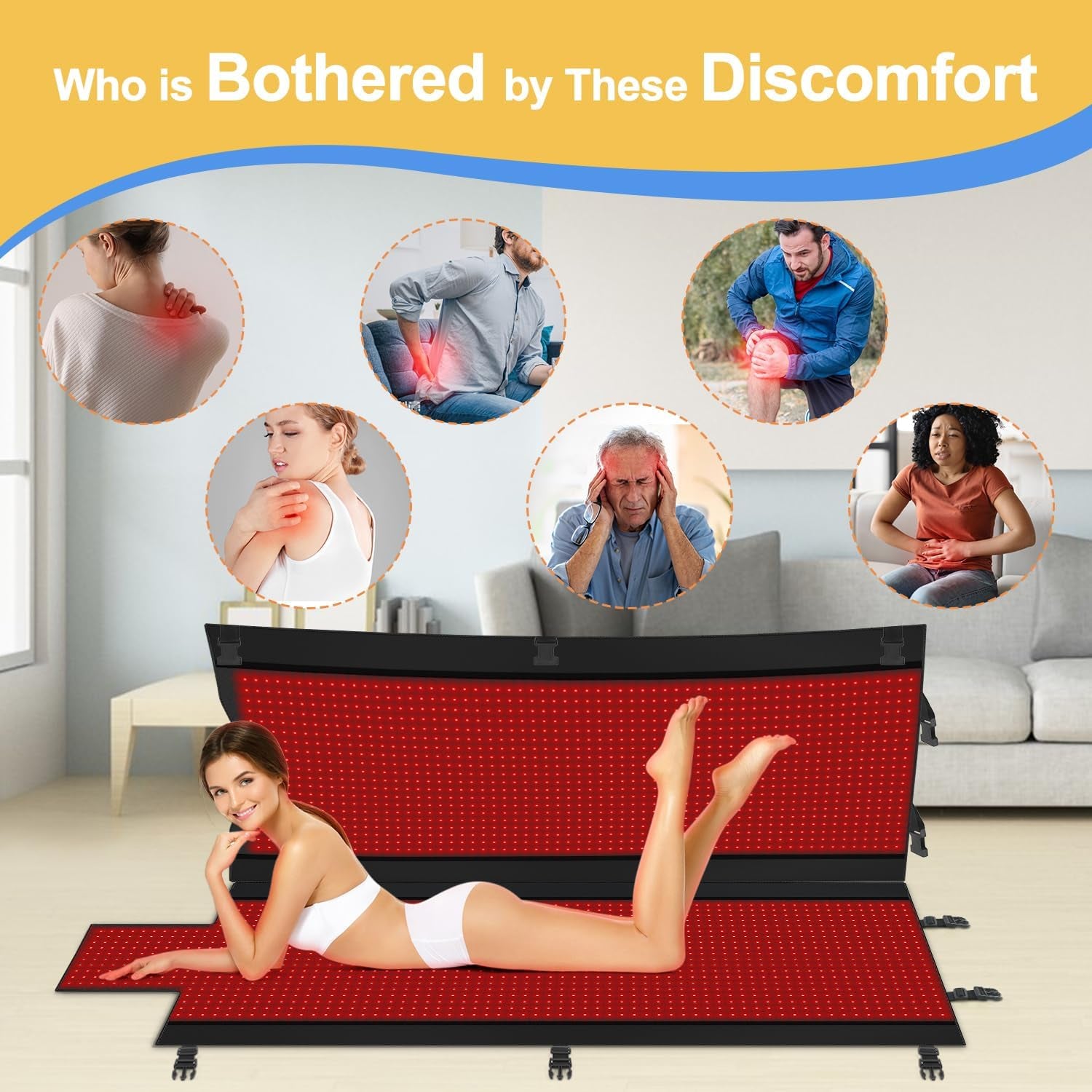 2025 New Dual Wavelength LED Beads 660Nm&850Nm Red Light Therapy Mat Full Body Used to Relieve Pain 71''X 33''（Black）