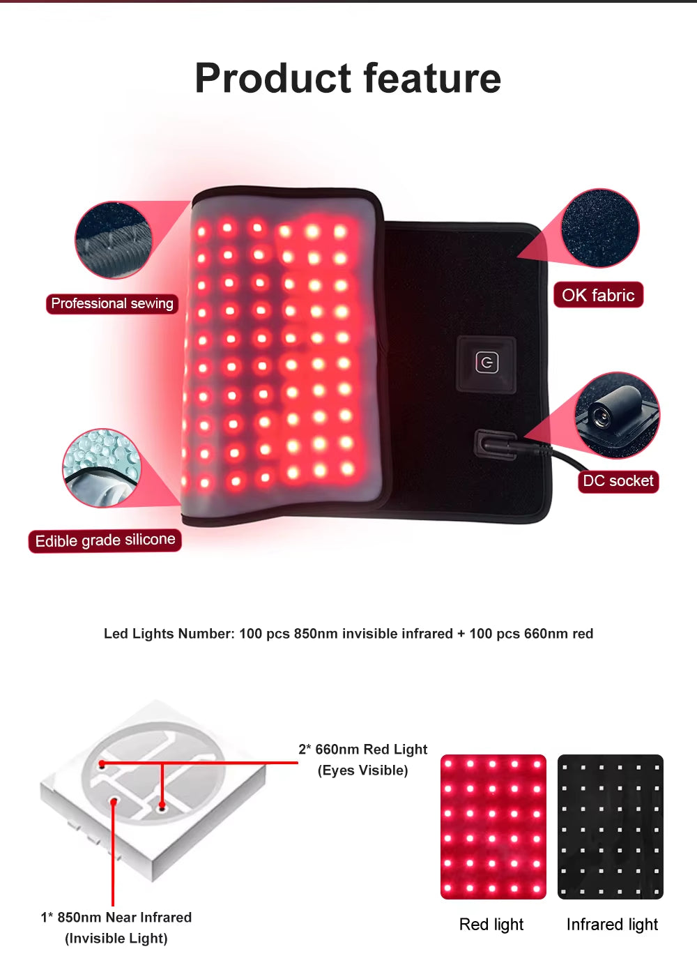 Large Red Light Leg Back Yoga Pads Blanket Belt Full Body Led Infrared Therapy Led Light Therapy Machine Red Light Therapy Belt