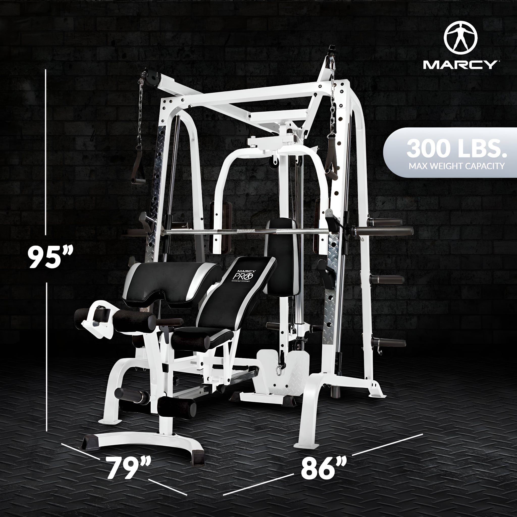 Pro Smith Cage Workout Machine Total Body Training Gym System, White