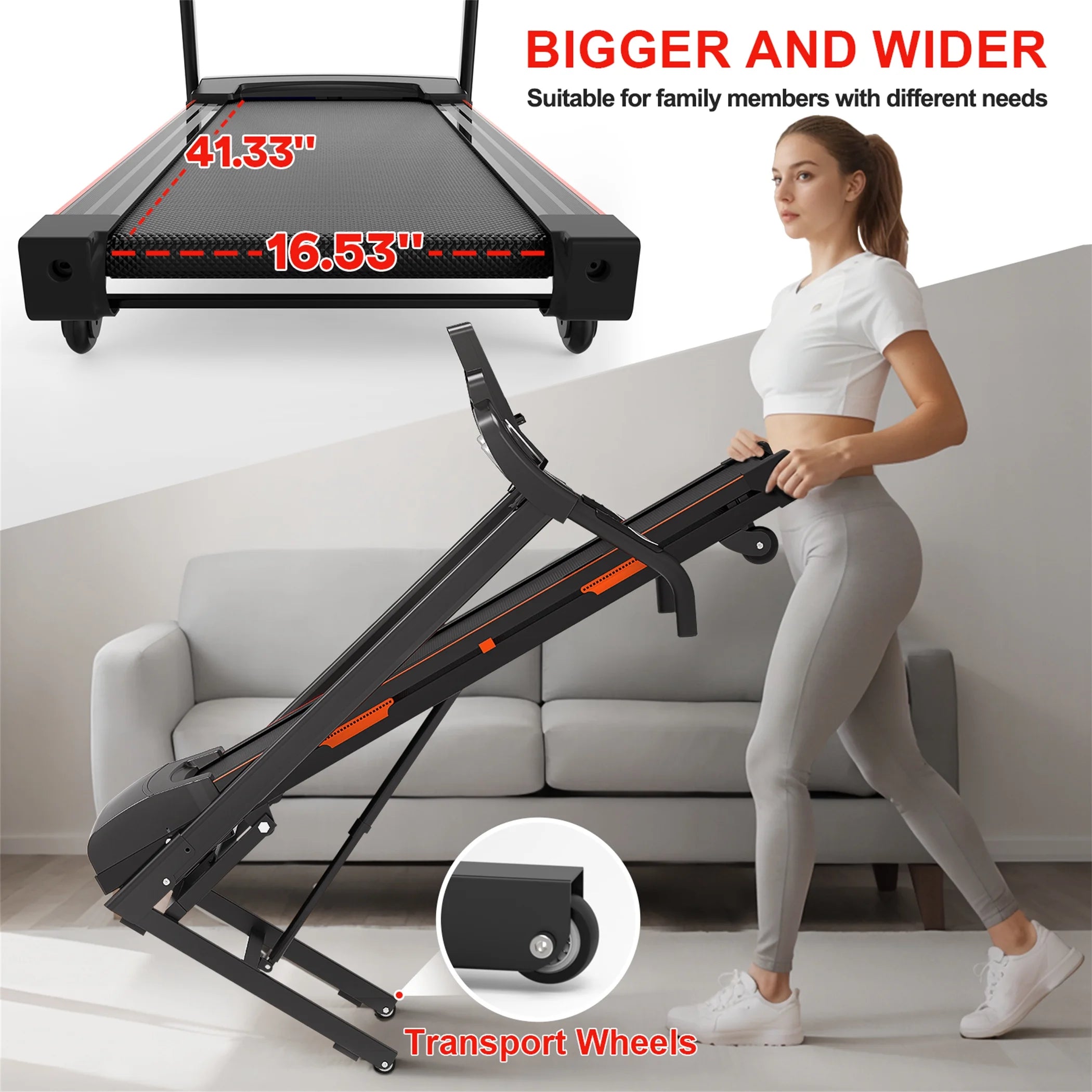 Treadmill with Auto Incline, 330 Lb Capacity, 3.25 HP Folding Electric Treadmill Running Machine 9 Mph Max Speed