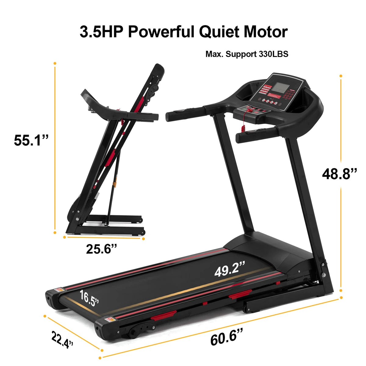 [USA Direct] Bominfit JK88 Home Office Folding Treadmill - 3.5HP Quiet Motor | 1-16Km/H Running & Walking | Installation-Free | Cup Holder | Folding Handle | Smart LED Display | Heart Rate Sensor | Max 150Kg User Weight