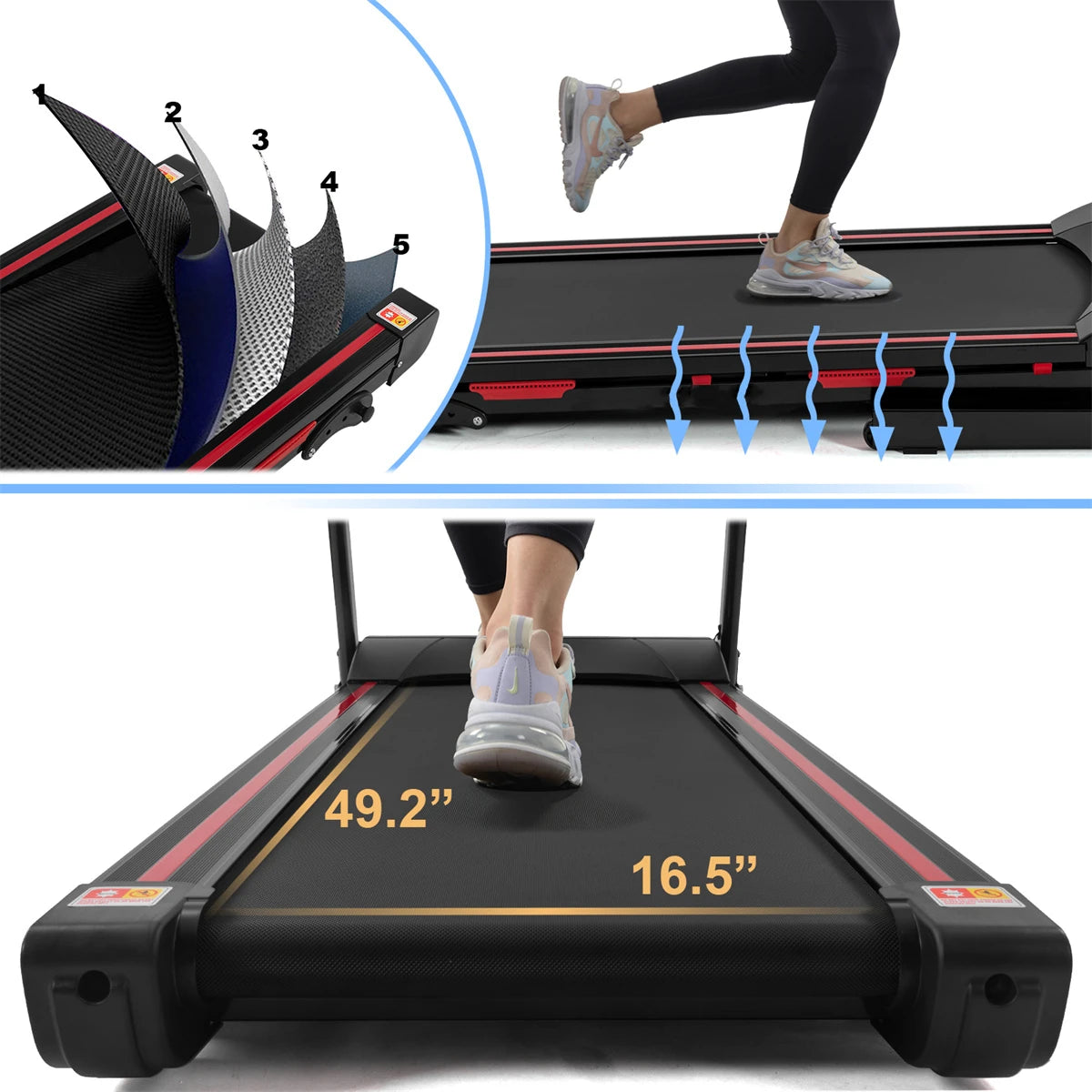 [USA Direct] Bominfit JK88 Home Office Folding Treadmill - 3.5HP Quiet Motor | 1-16Km/H Running & Walking | Installation-Free | Cup Holder | Folding Handle | Smart LED Display | Heart Rate Sensor | Max 150Kg User Weight